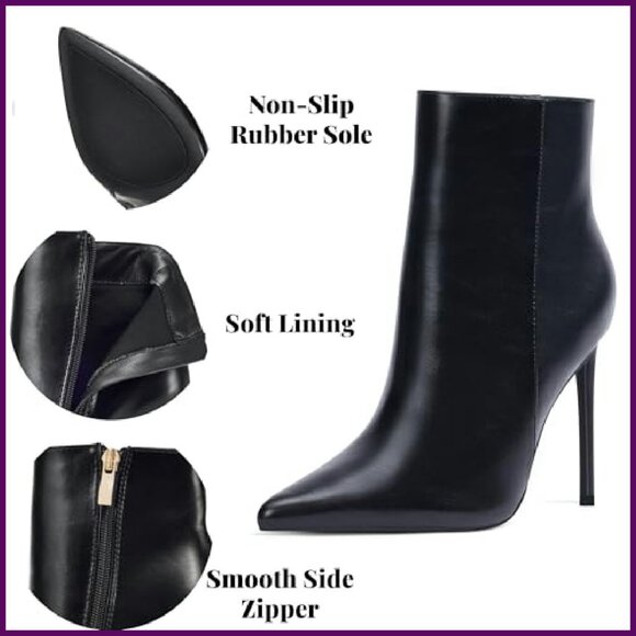 Women's Heeled Ankle Booties 4 Inch Stiletto Pointed Toe Side Zipper - Picture 4 of 8